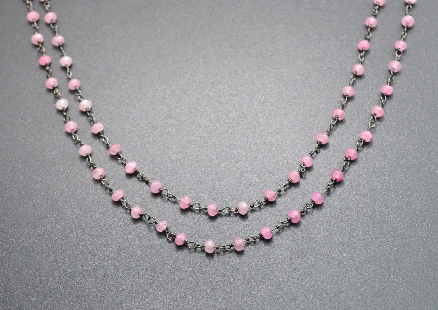 Artisan 925 Silver Gold Rosary Chain - Jade 3mm