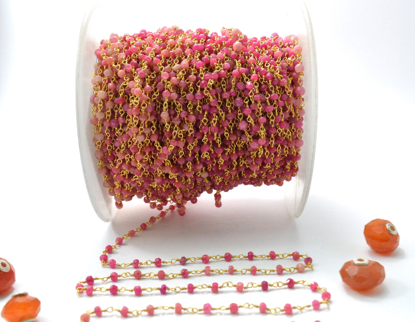 Gorgeous 925 Gold Silver Rosary Chain - Chalcedony 3mm