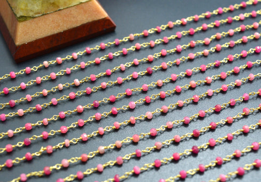 Gorgeous 925 Gold Silver Rosary Chain - Chalcedony 3mm