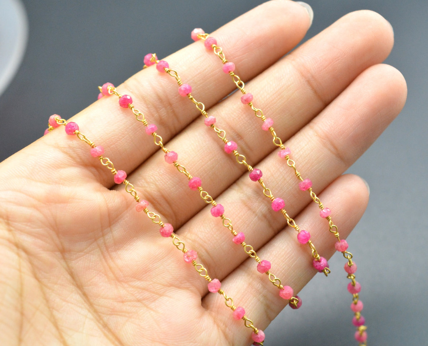 Gorgeous 925 Gold Silver Rosary Chain - Chalcedony 3mm