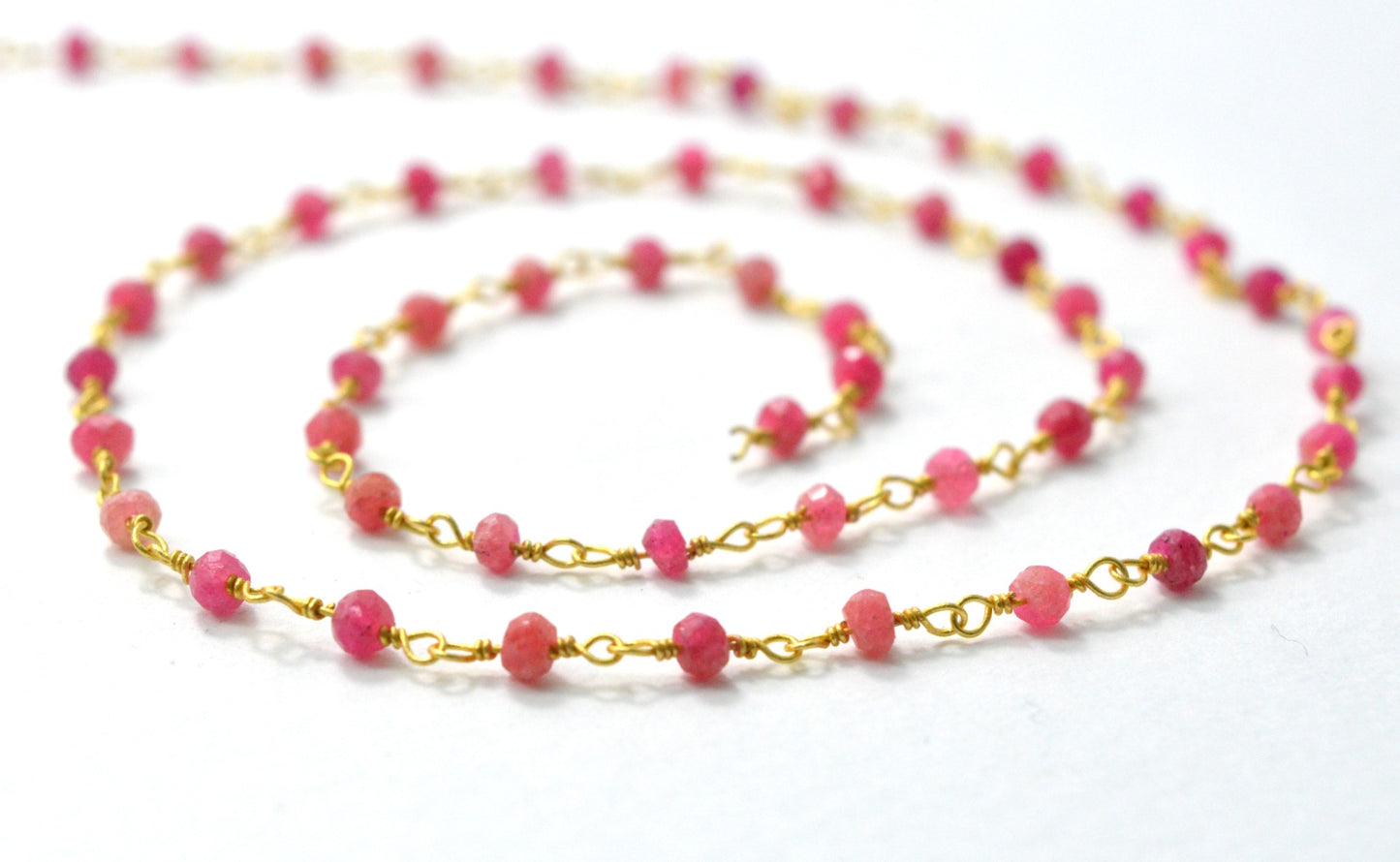 Gorgeous 925 Gold Silver Rosary Chain - Chalcedony 3mm