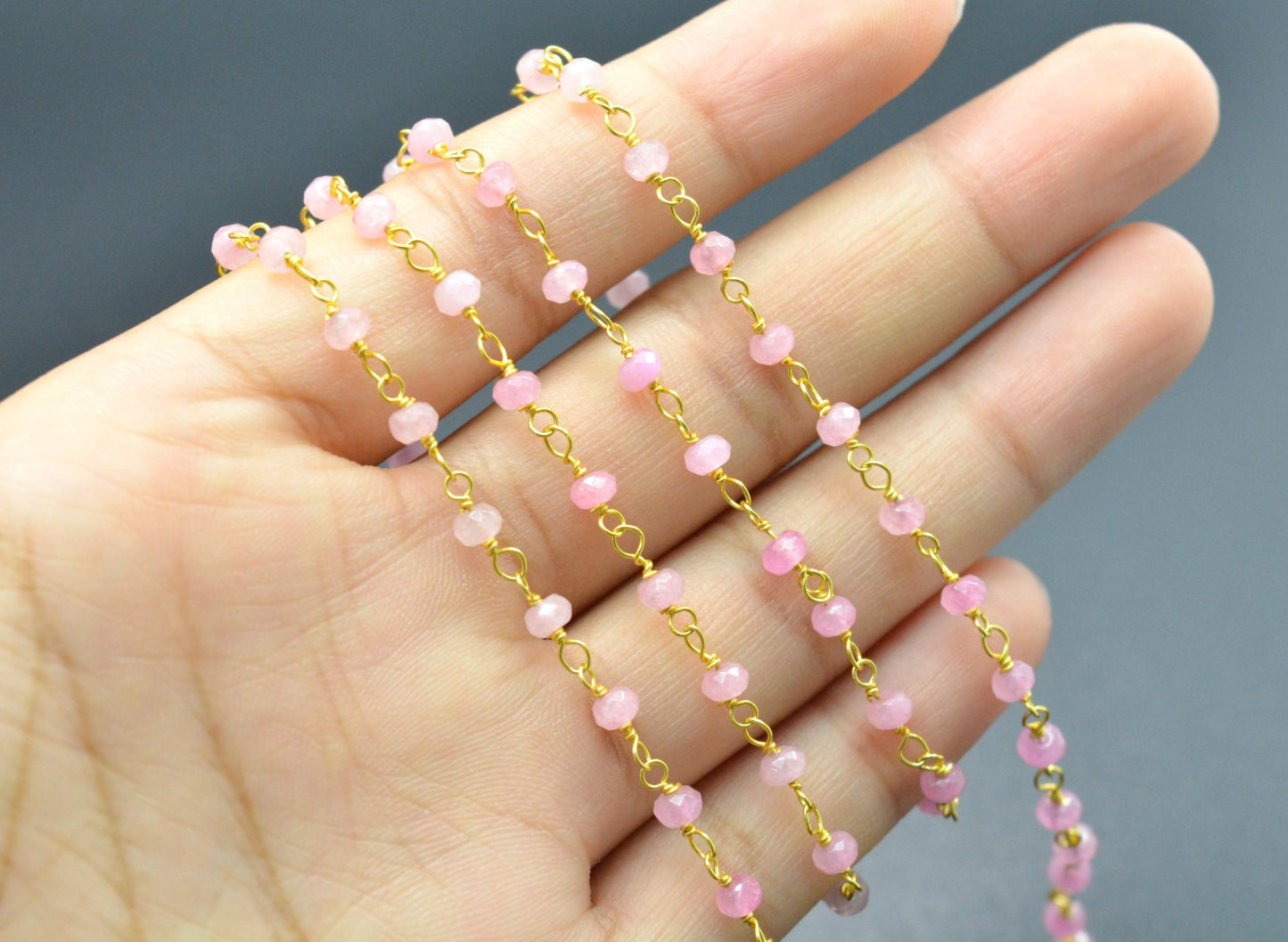 925 Silver Gold Rosary Chain with Jade - 3mm #2