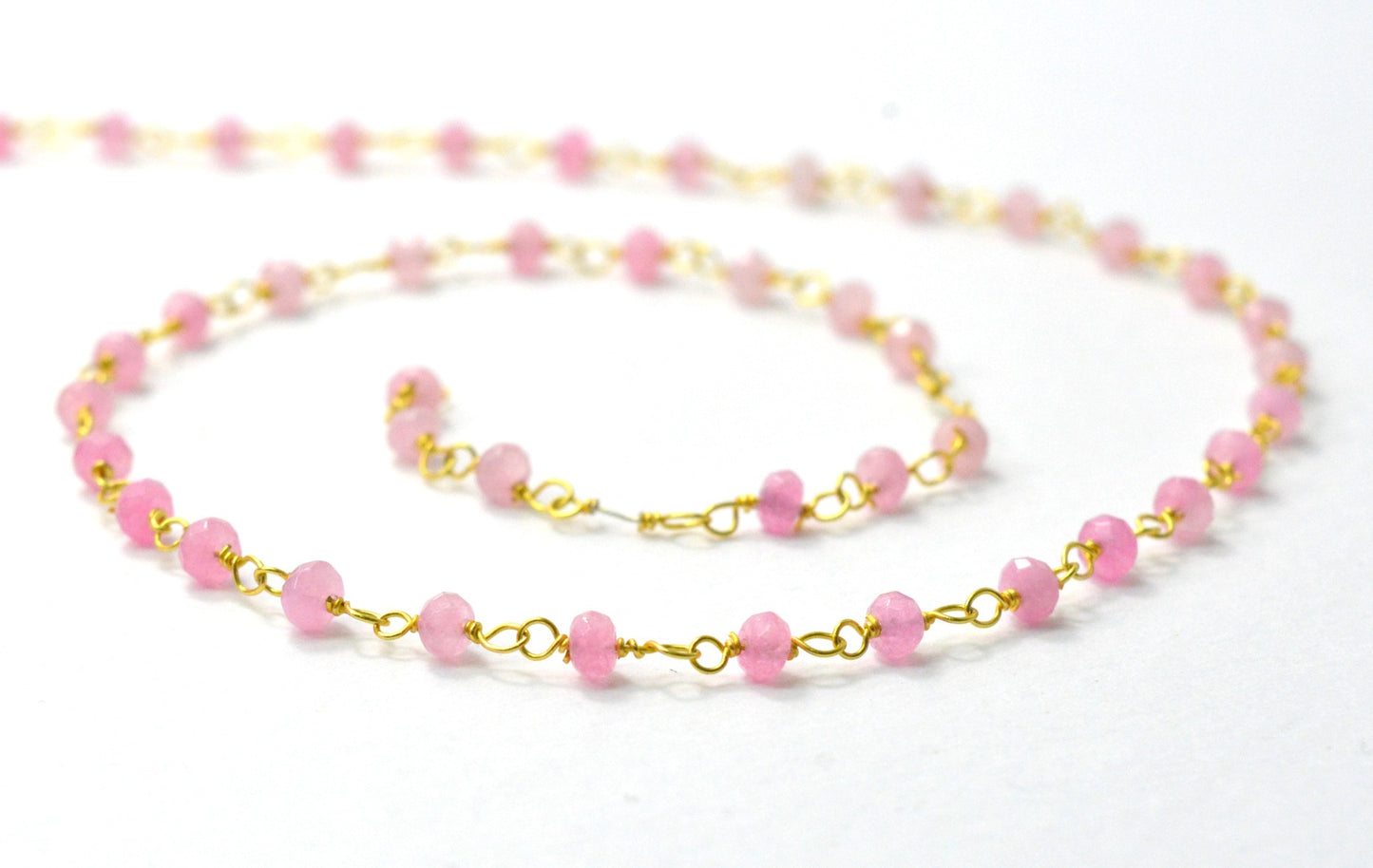 925 Silver Gold Rosary Chain with Jade - 3mm #2