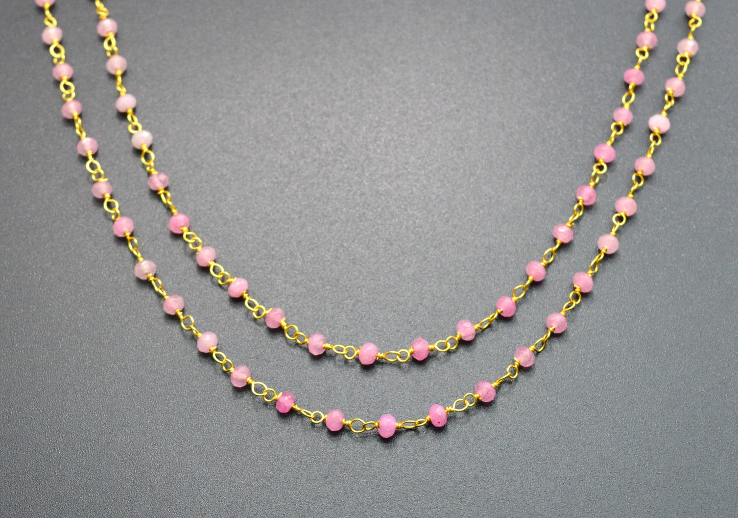 925 Silver Gold Rosary Chain with Jade - 3mm #2