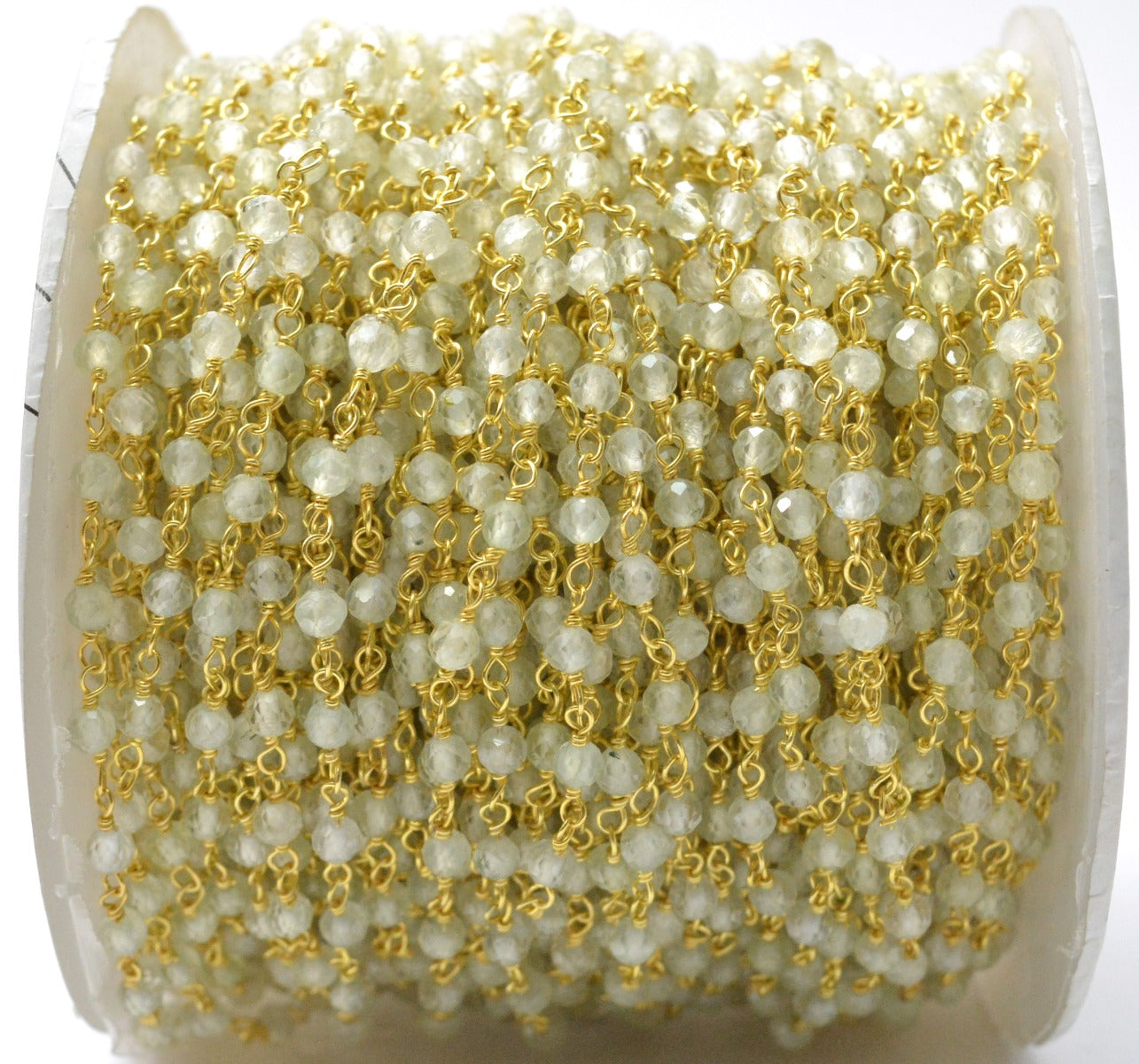 925 Silver Gold Rosary Chain with Prehnite - 3mm