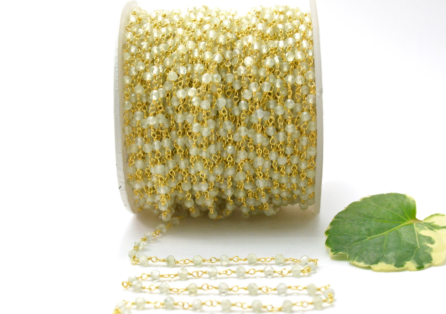 925 Silver Gold Rosary Chain with Prehnite - 3mm