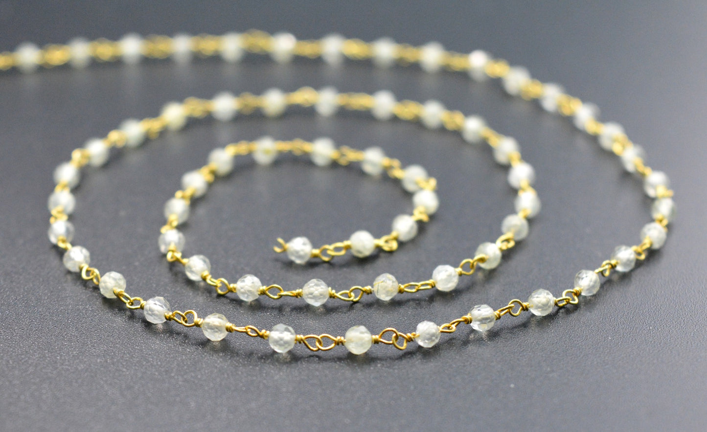 925 Silver Gold Rosary Chain with Prehnite - 3mm