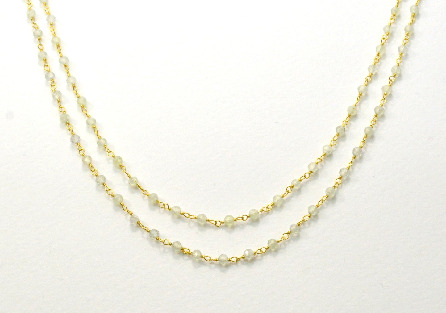 925 Silver Gold Rosary Chain with Prehnite - 3mm