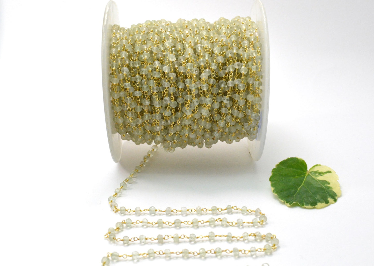 Graceful 925 Silver Gold Rosary Chain - Prehnite 3mm