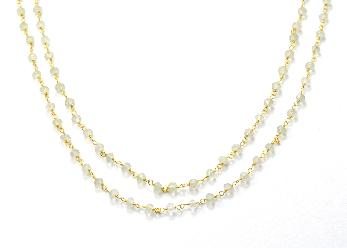 Graceful 925 Silver Gold Rosary Chain - Prehnite 3mm