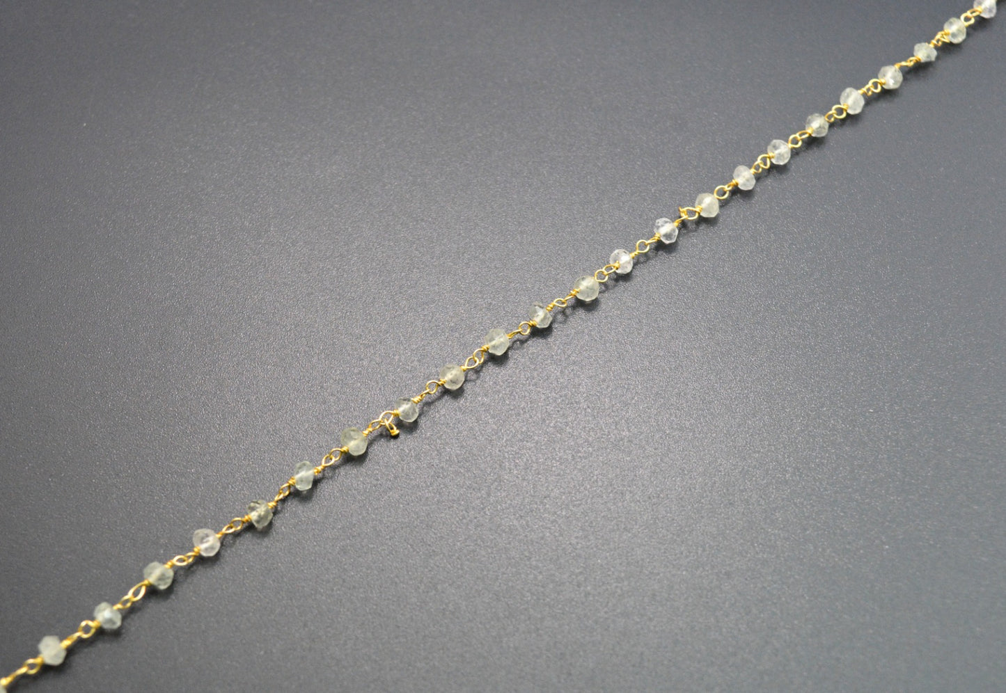 Graceful 925 Silver Gold Rosary Chain - Prehnite 3mm