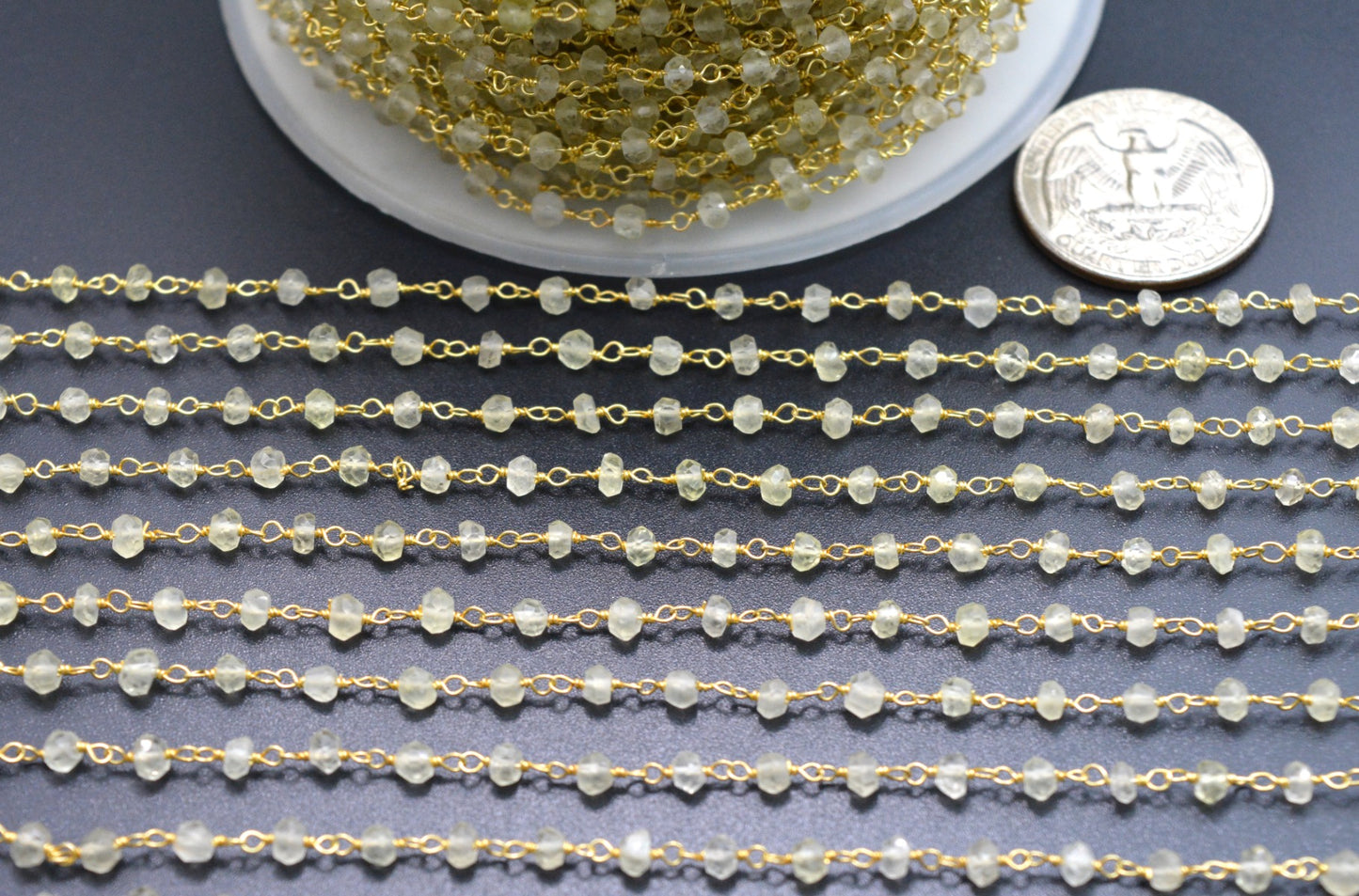 Stone Rosary Chain - 925 Gold Silver, 3mm