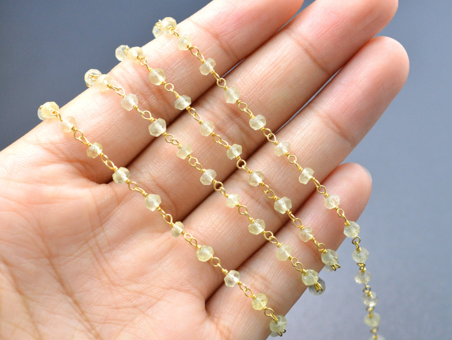 Stone Rosary Chain - 925 Gold Silver, 3mm