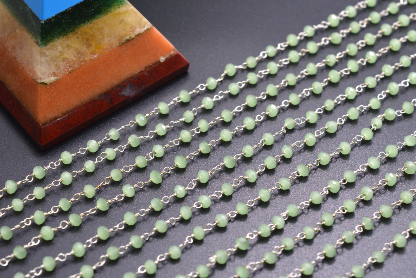 Stylish Rosary Chain - Chalcedony 925 Gold Silver 3mm