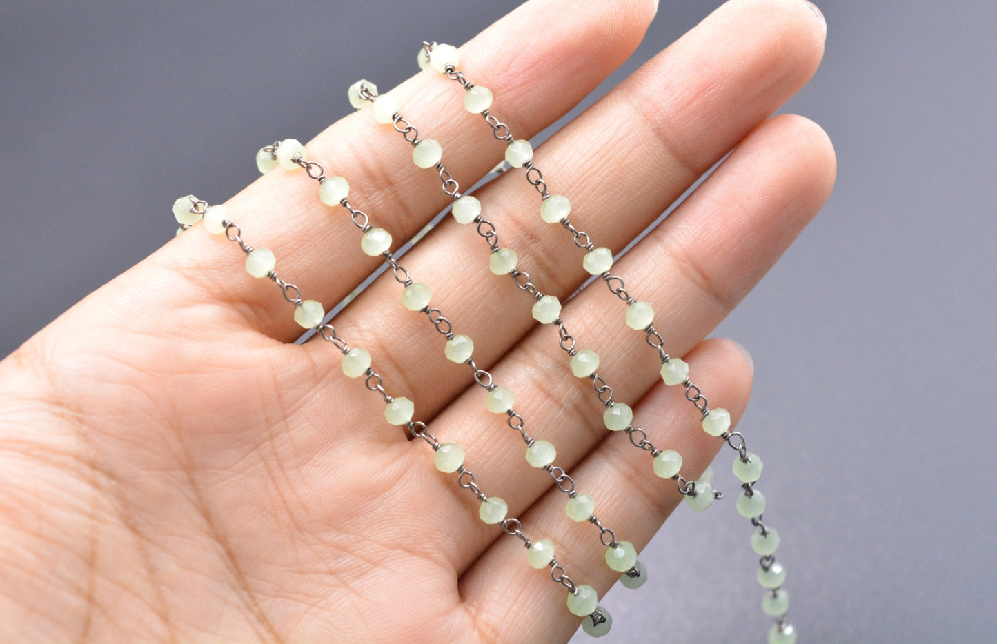 Classic Chalcedony Rosary Chain in 925 Silver Gold - 3mm