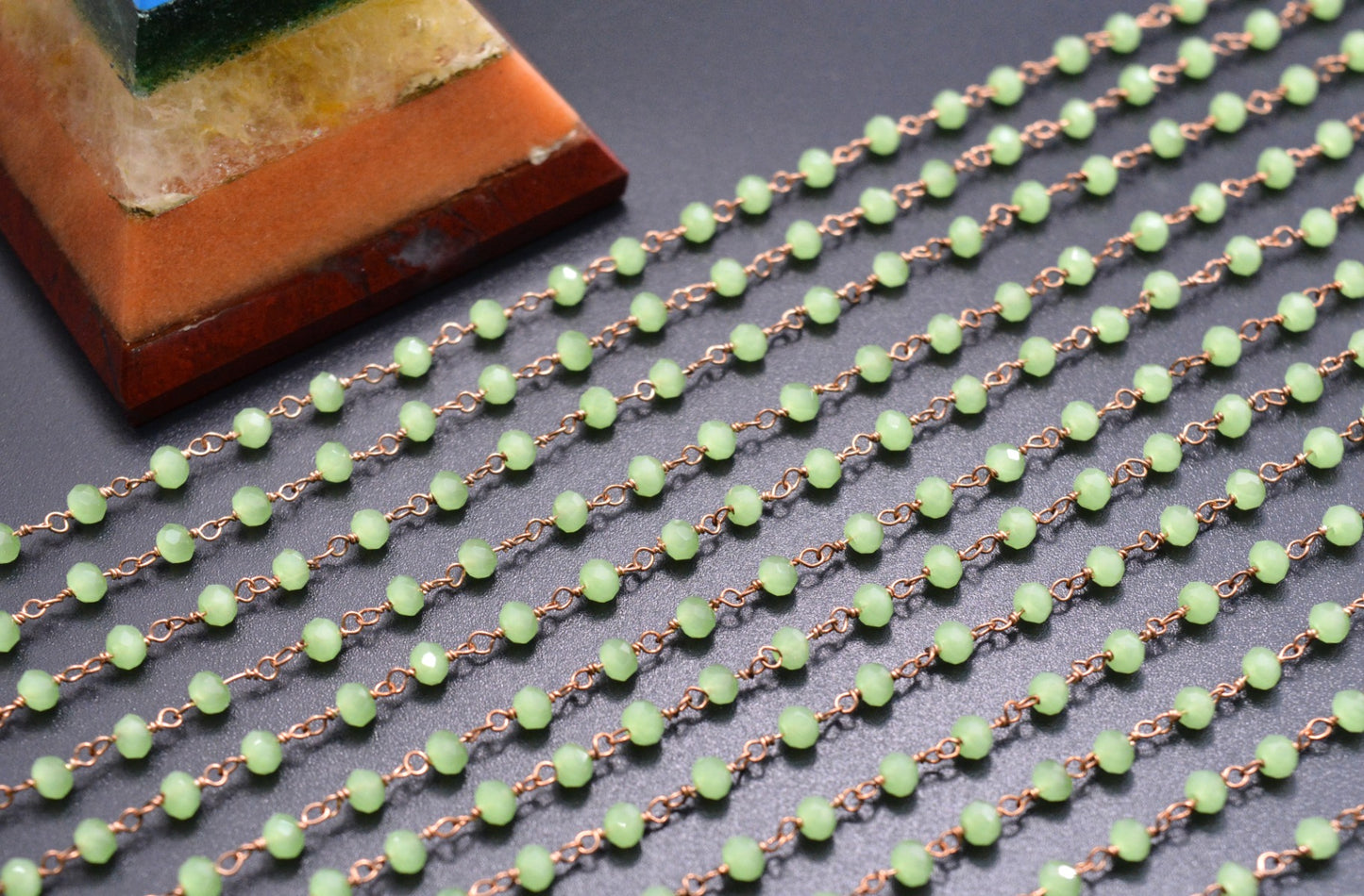 Classic Chalcedony Rosary Chain in 925 Silver Gold - 3mm