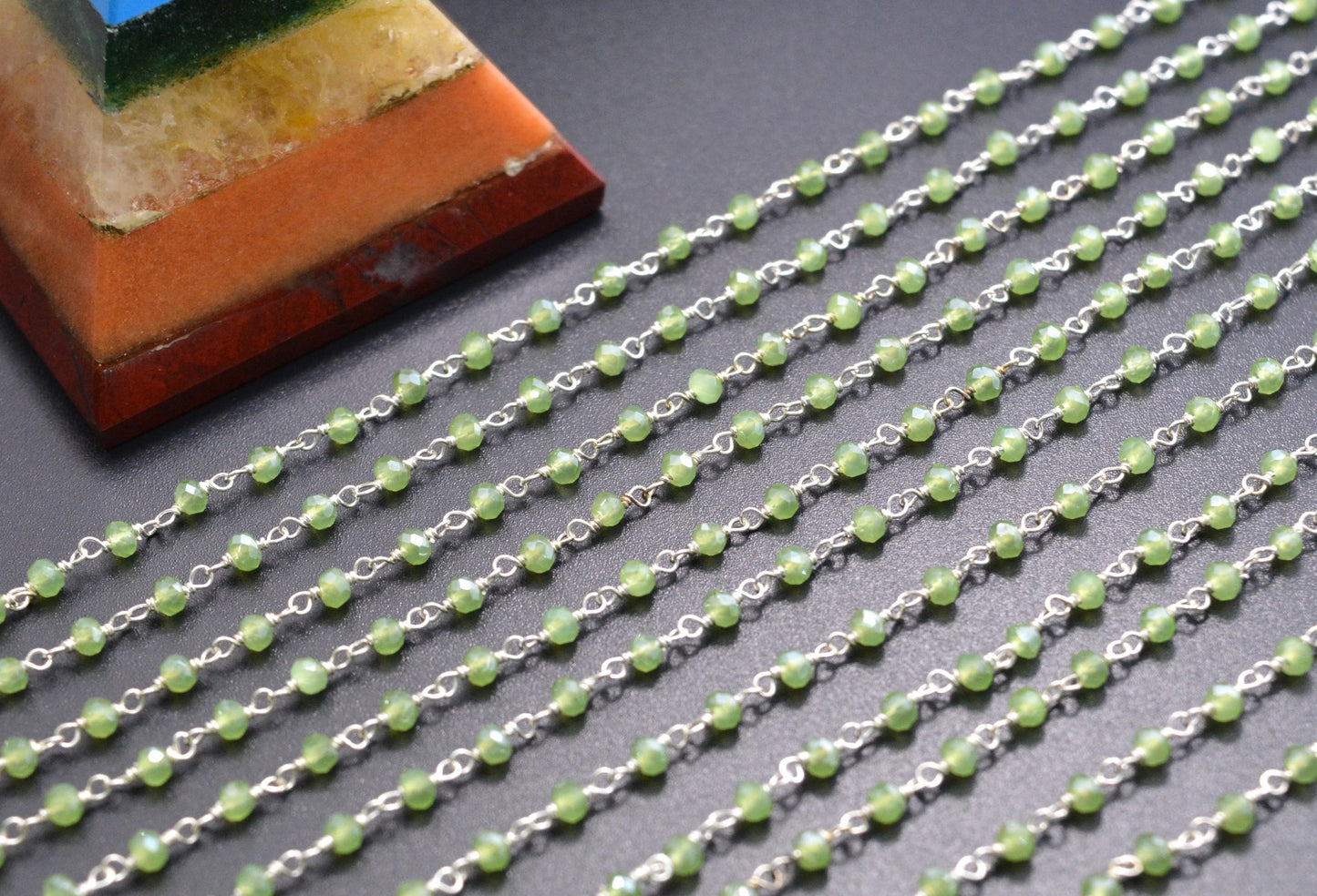 Gorgeous Rosary Chain - Chalcedony 925 Silver Gold 3mm