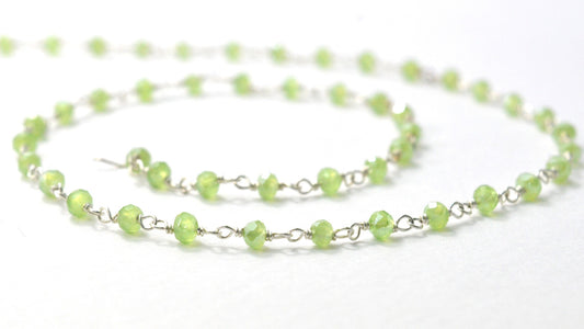 Prehnite Chalcedony Coated Rosary Chain, 925 Sterling Silver, 3mm Faceted - view 3