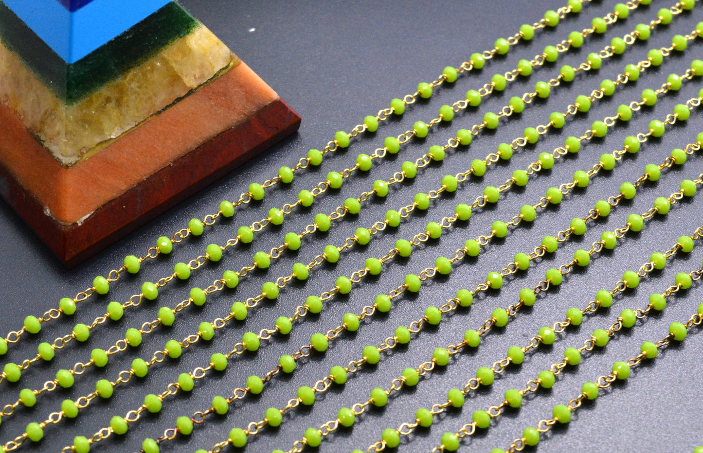 Unique 925 Silver Gold Rosary Chain - Stone 3mm