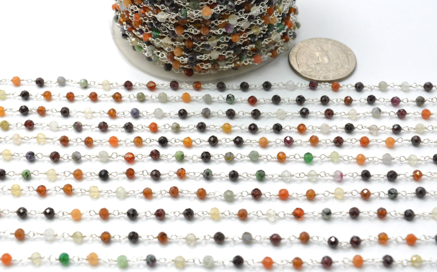 925 Silver Rosary Chain with Multi Stone - 3mm