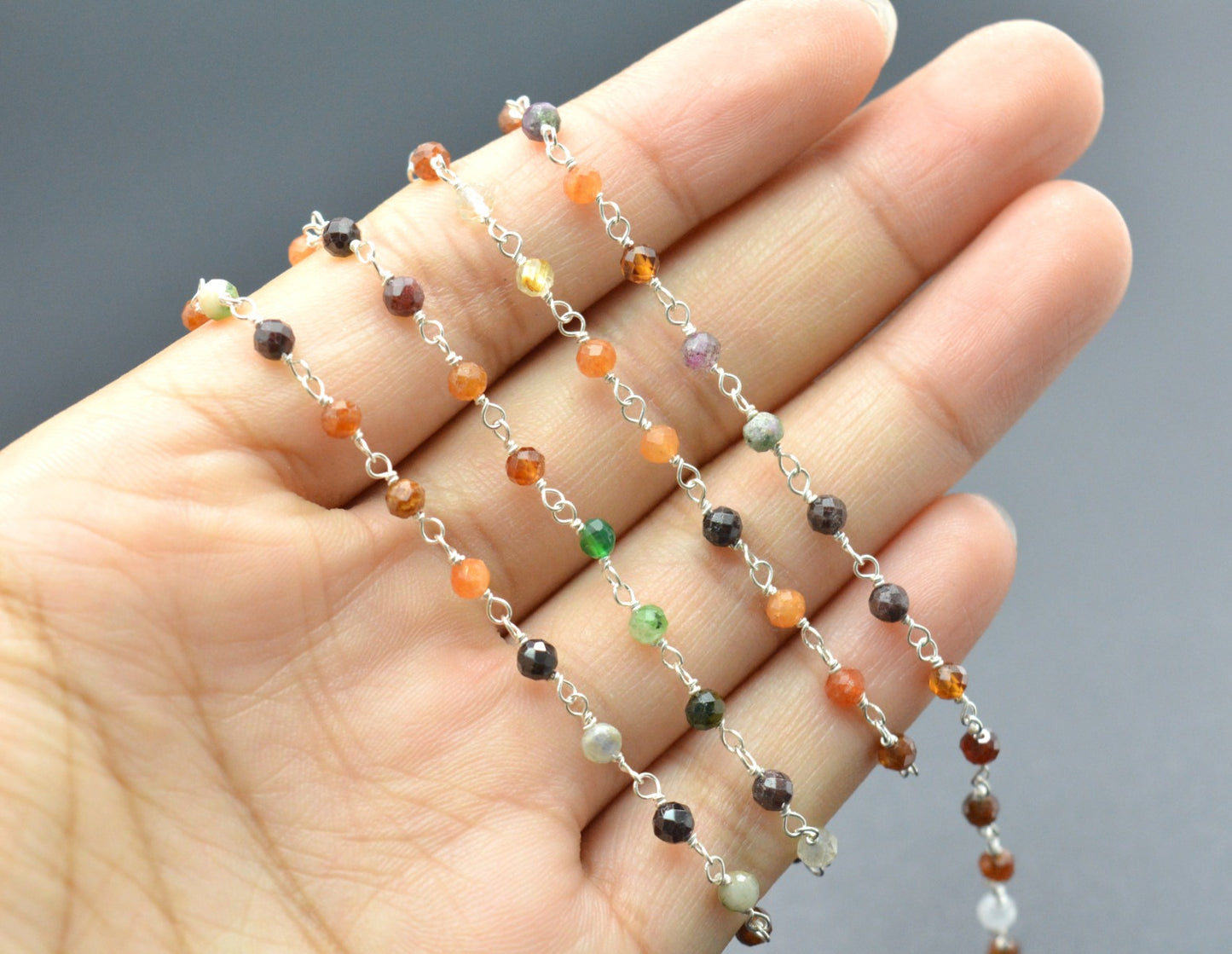 925 Silver Rosary Chain with Multi Stone - 3mm