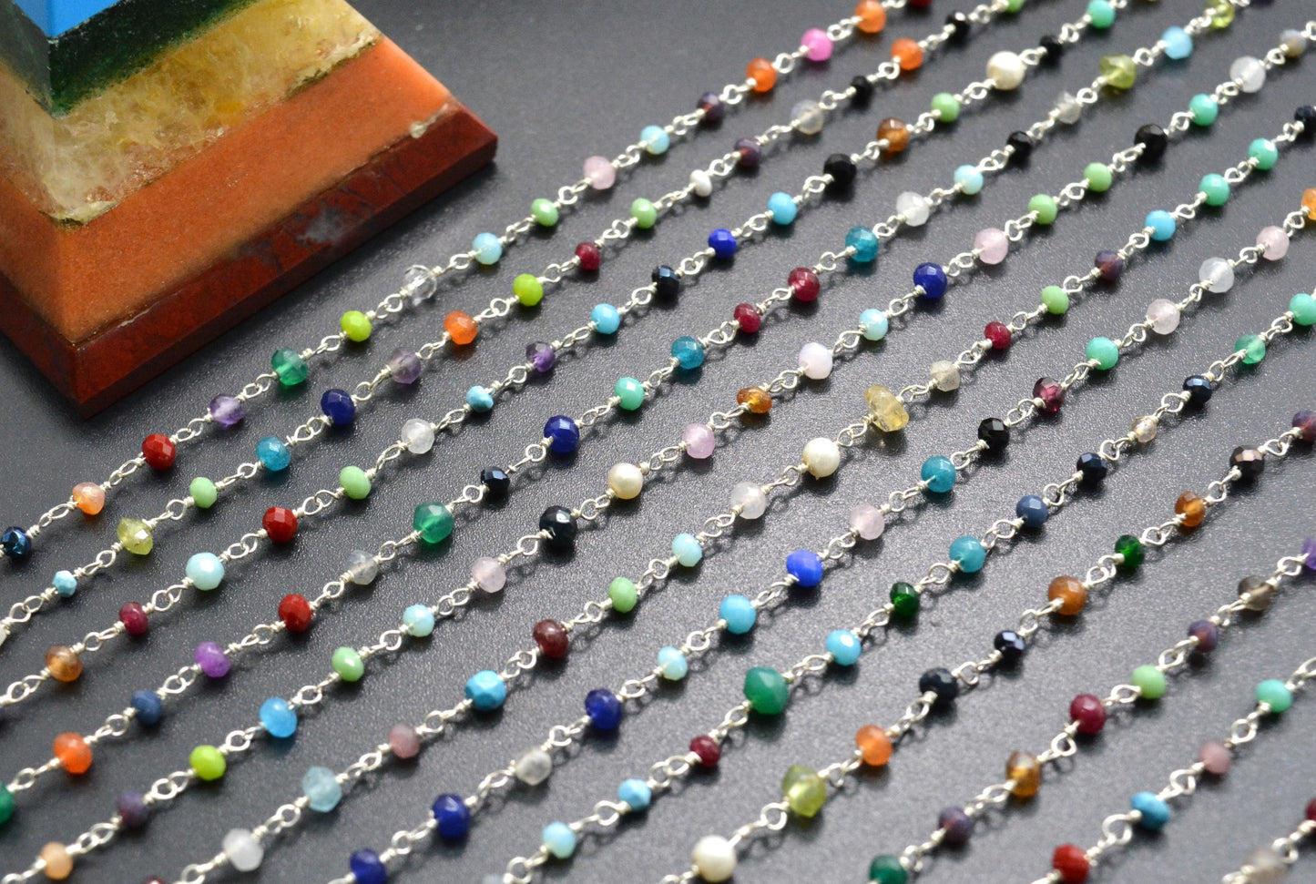 925 Gold Silver Rosary Chain with Stone - 3mm #2