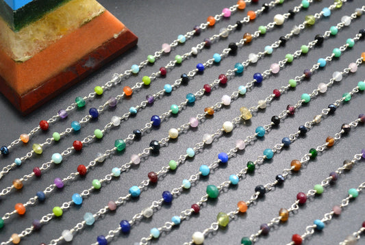 925 Gold Silver Rosary Chain with Stone - 3mm #2