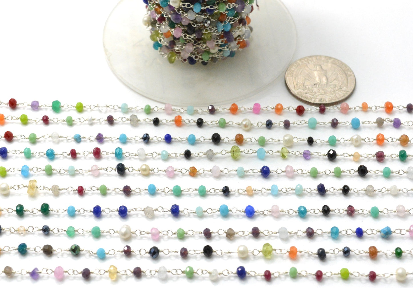 925 Gold Silver Rosary Chain with Stone - 3mm #2