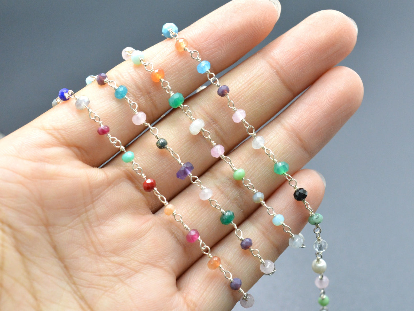 925 Gold Silver Rosary Chain with Stone - 3mm #2