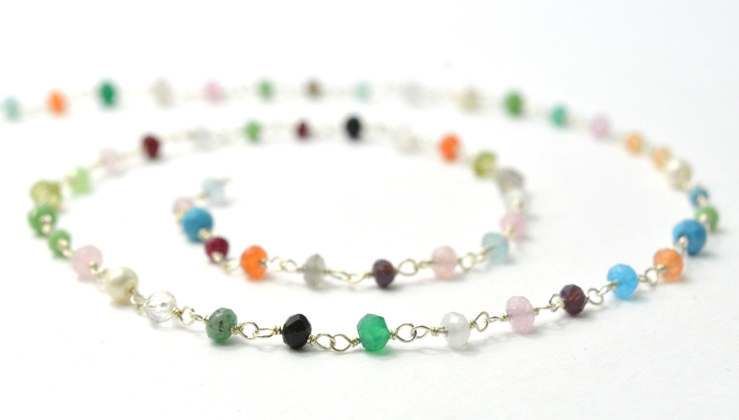 925 Gold Silver Rosary Chain with Stone - 3mm #2