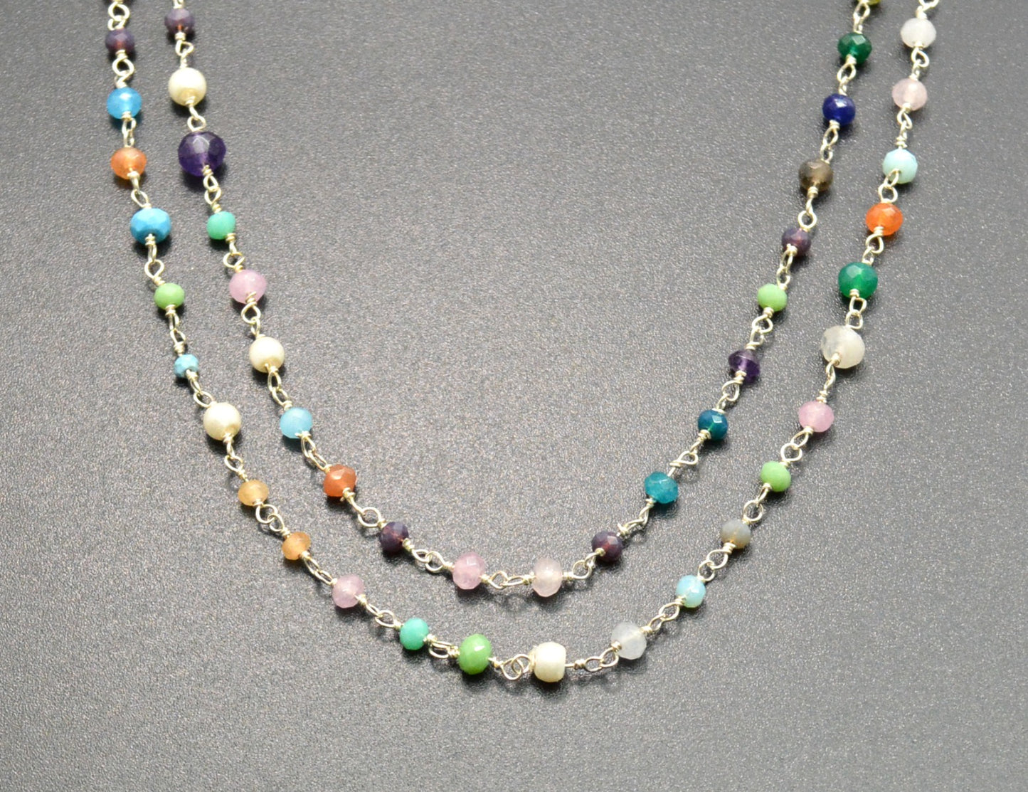 925 Gold Silver Rosary Chain with Stone - 3mm #2