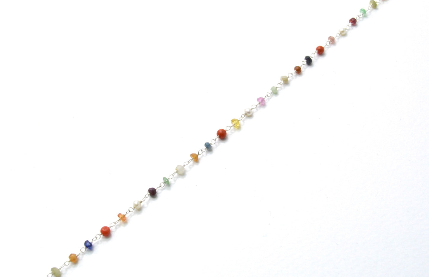 Multi Stone Rosary Chain - 925 Gold Silver, 3mm