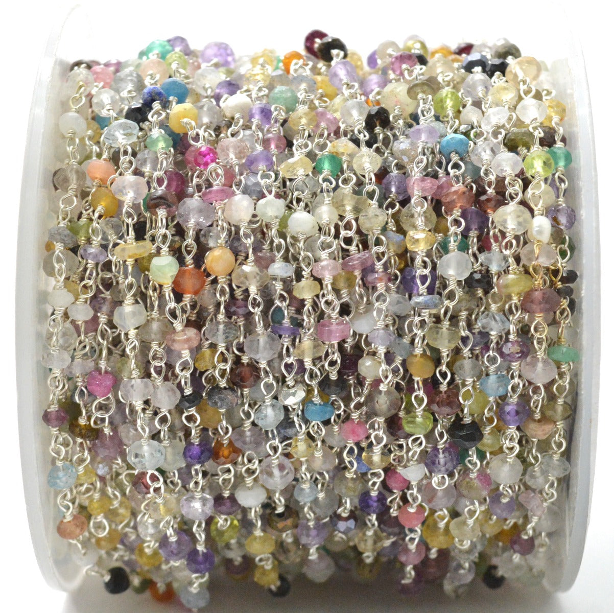 Stylish Multi Stone Rosary Chain in 925 Gold Silver - 3mm