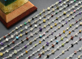 Stylish Multi Stone Rosary Chain in 925 Gold Silver - 3mm