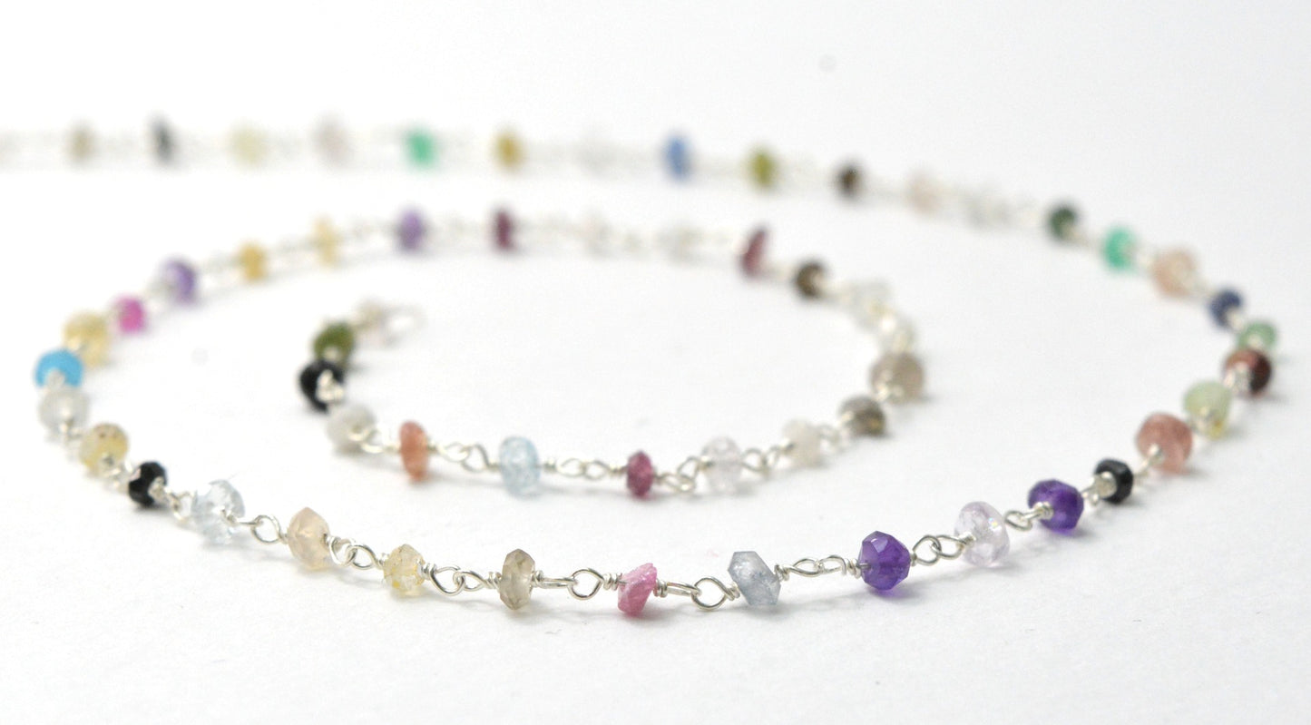 Stylish Multi Stone Rosary Chain in 925 Gold Silver - 3mm