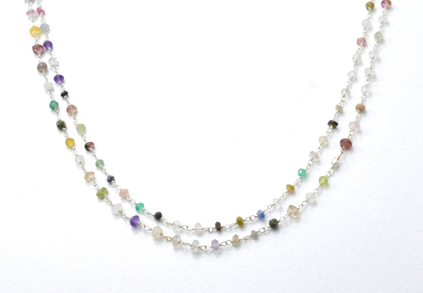 Stylish Multi Stone Rosary Chain in 925 Gold Silver - 3mm