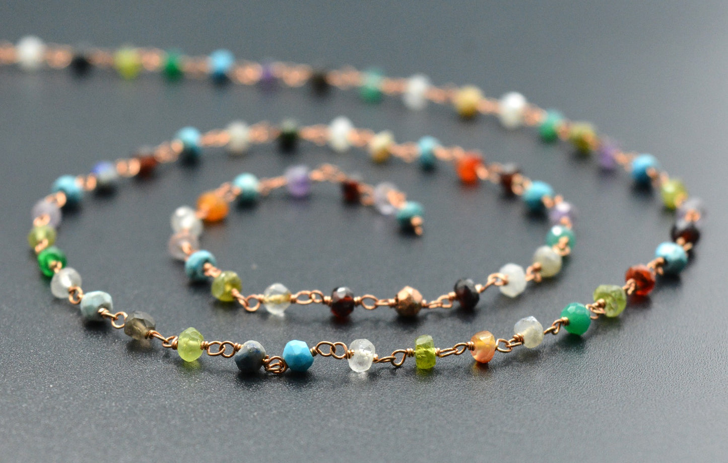 925 Gold Silver Rosary Chain with Multi Stone - 3mm