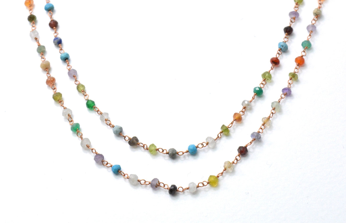 925 Gold Silver Rosary Chain with Multi Stone - 3mm