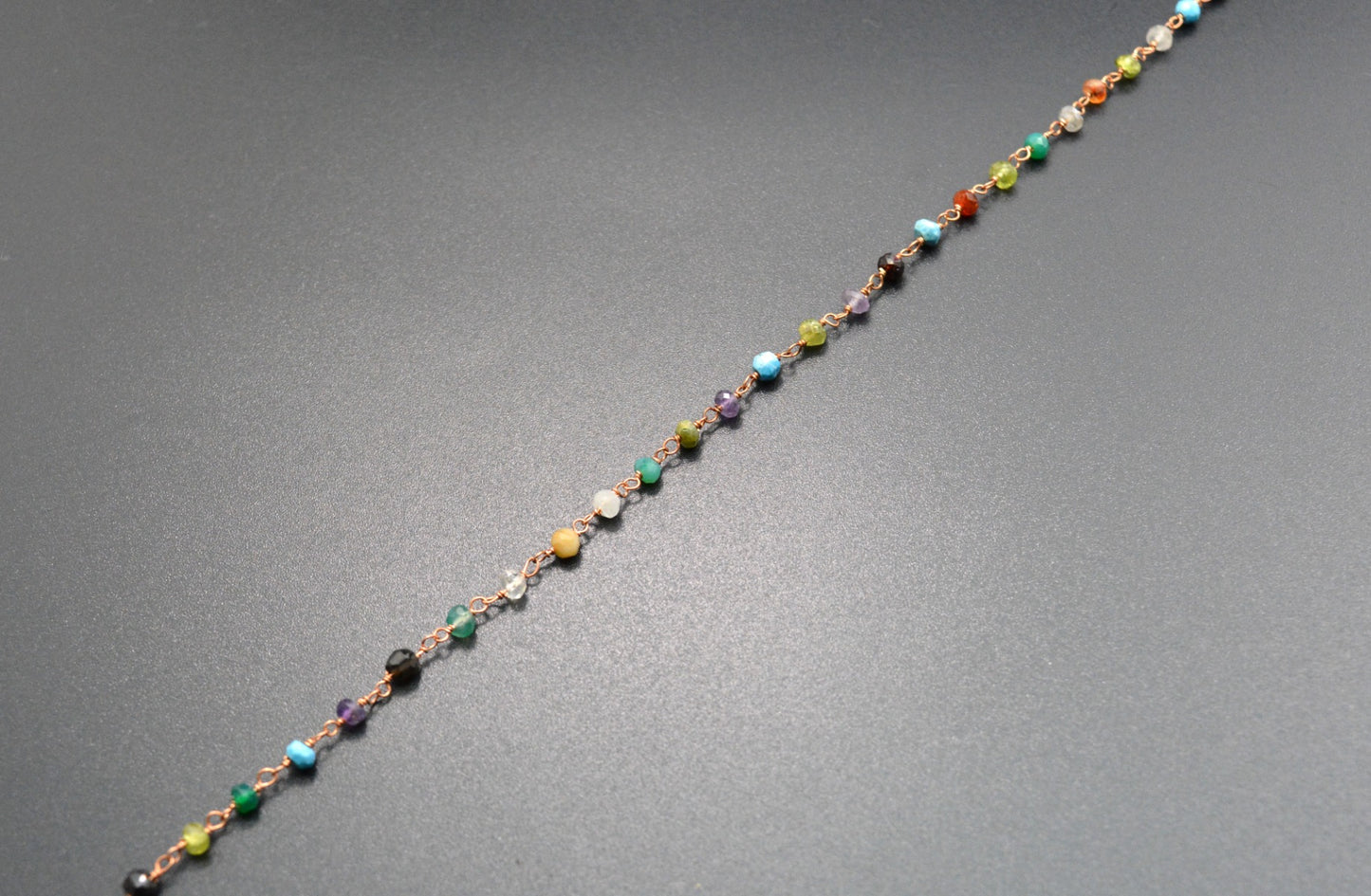 925 Gold Silver Rosary Chain with Multi Stone - 3mm