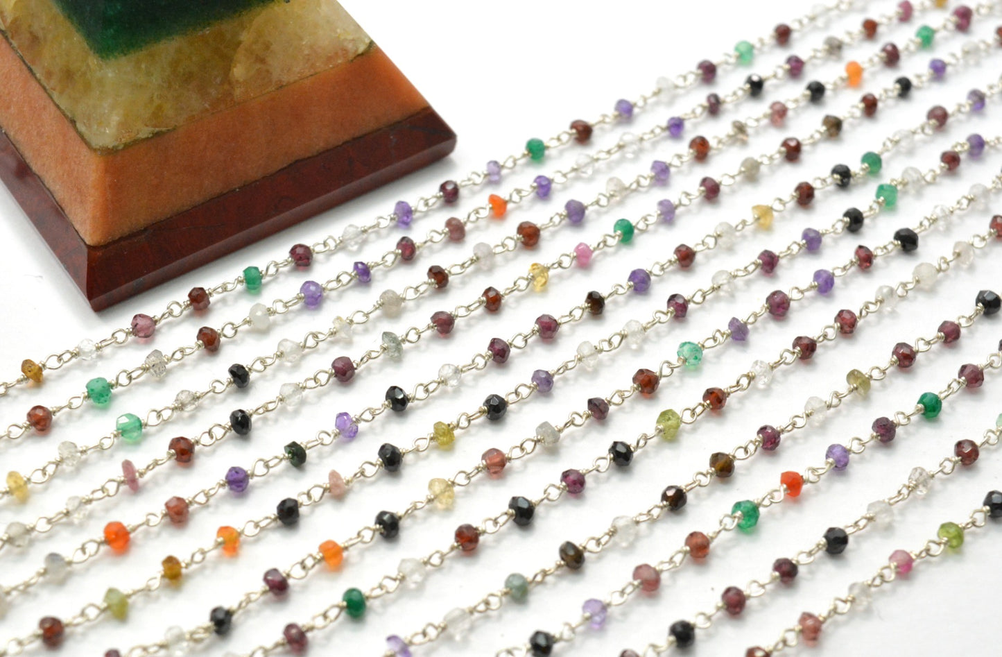 Graceful Multi Stone Rosary Chain in 925 Silver - 3mm