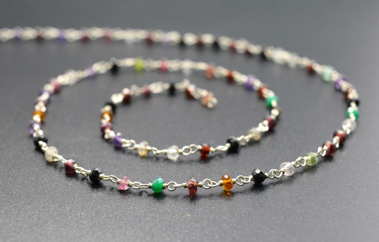 Graceful Multi Stone Rosary Chain in 925 Silver - 3mm