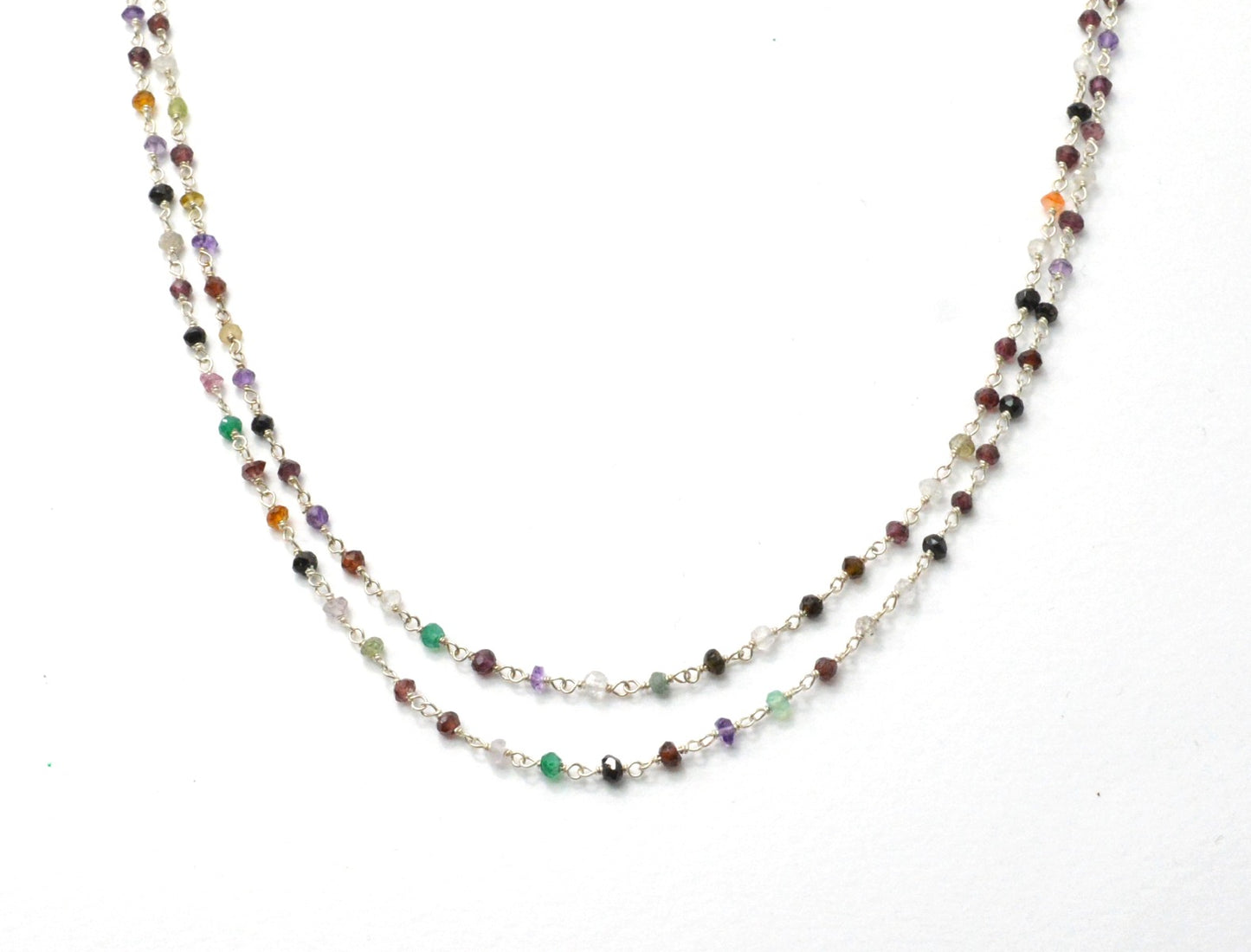 Graceful Multi Stone Rosary Chain in 925 Silver - 3mm