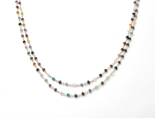 Graceful Multi Stone Rosary Chain in 925 Silver - 3mm