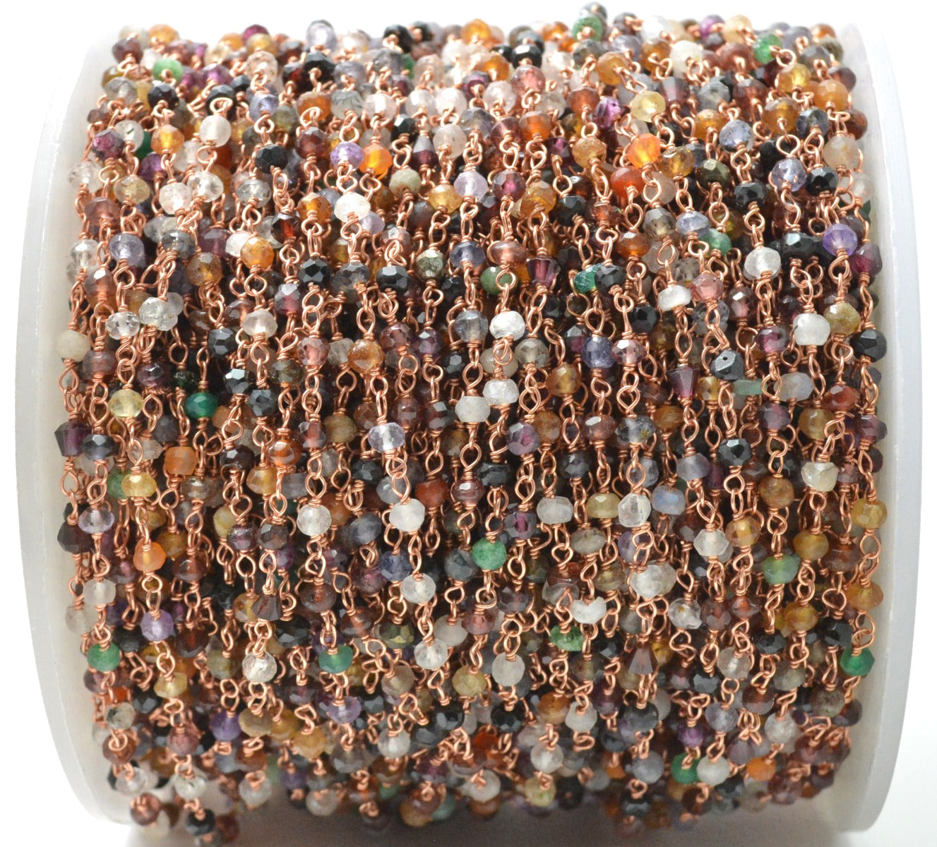 Multi Stone Rosary Chain - 925 Silver Gold, 3mm