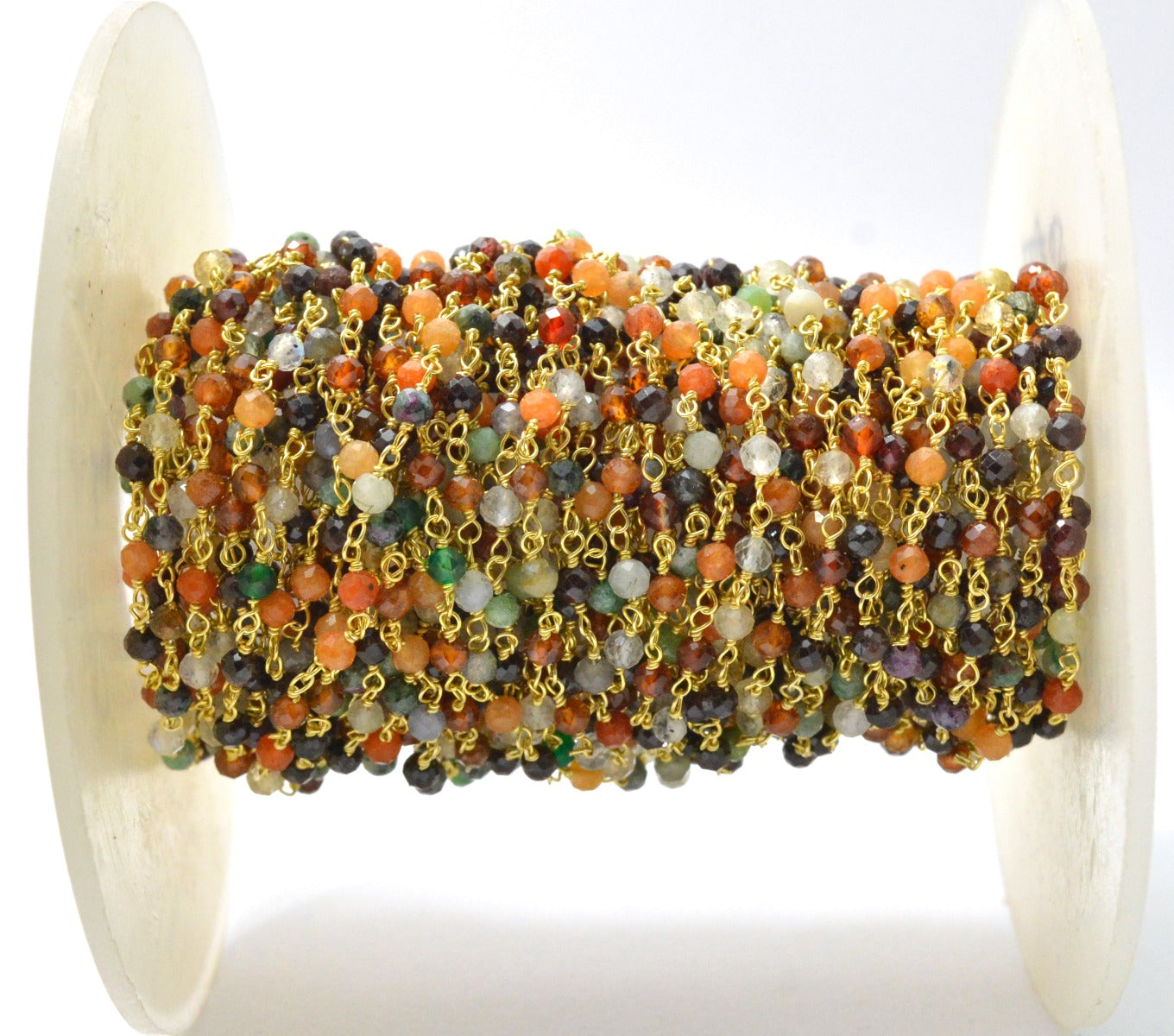 Stylish Multi Stone Rosary Chain in 925 Silver Gold - 3mm