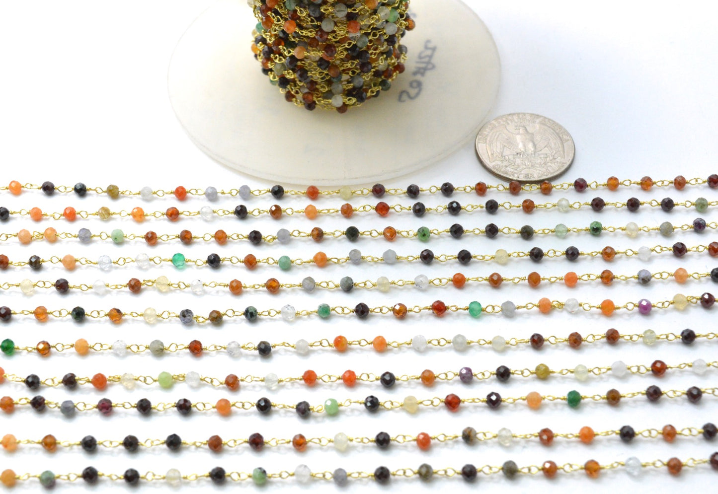 Stylish Multi Stone Rosary Chain in 925 Silver Gold - 3mm