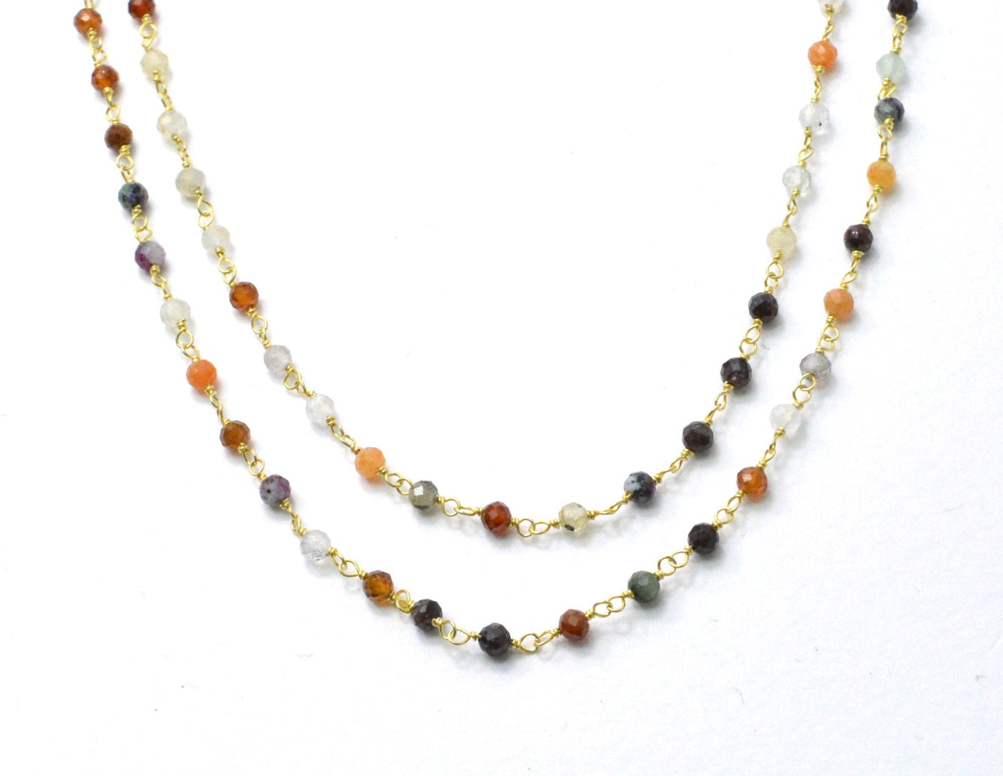 Stylish Multi Stone Rosary Chain in 925 Silver Gold - 3mm