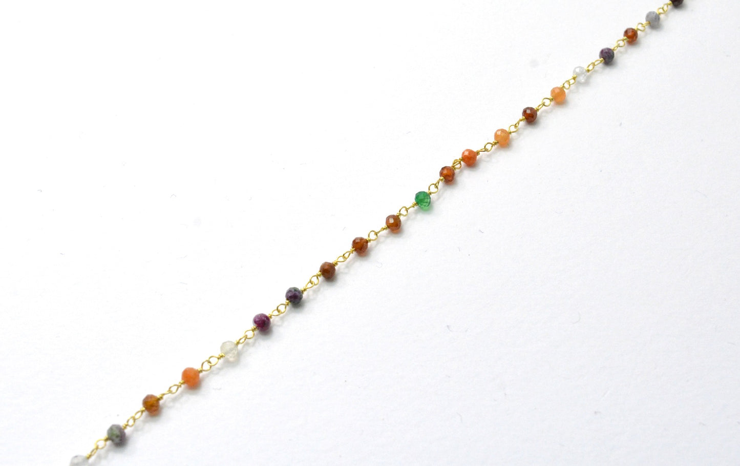 Stylish Multi Stone Rosary Chain in 925 Silver Gold - 3mm