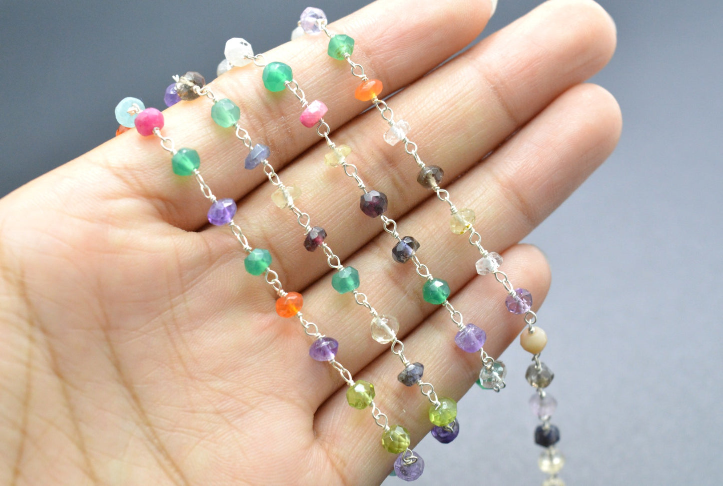 Handmade 925 Silver Rosary Chain - Multi Stone 3.50mm