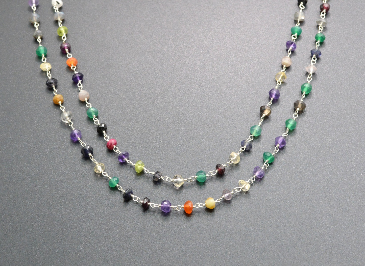 Handmade 925 Silver Rosary Chain - Multi Stone 3.50mm